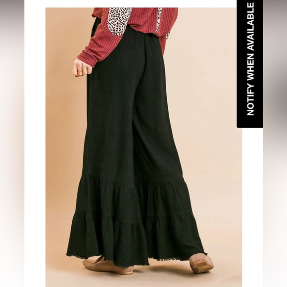 Umgee Orange Rust Wide Leg Ruffle Layered Hem Pants size M - Picture 2 of 14